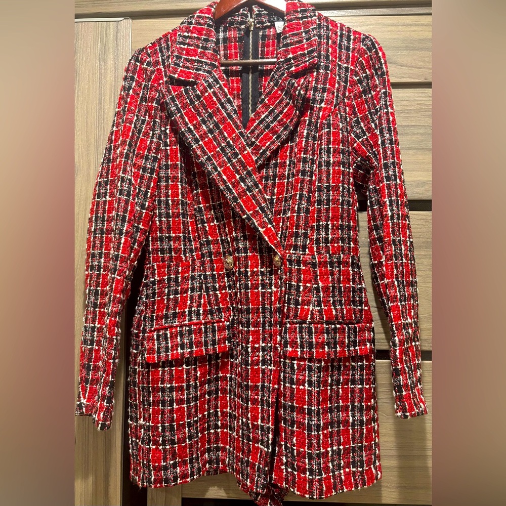 Red plaid tweed romper from Venus size 8